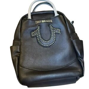 True Religion Black Studded Horseshoe PU Mini Backpack 11x4.5x9